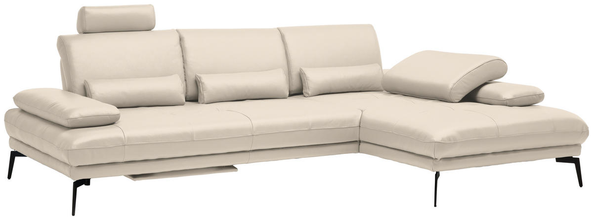 ECKSOFA in Echtleder Beige  - Beige/Schwarz, Design, Leder/Metall (273/187cm) - Celina Home