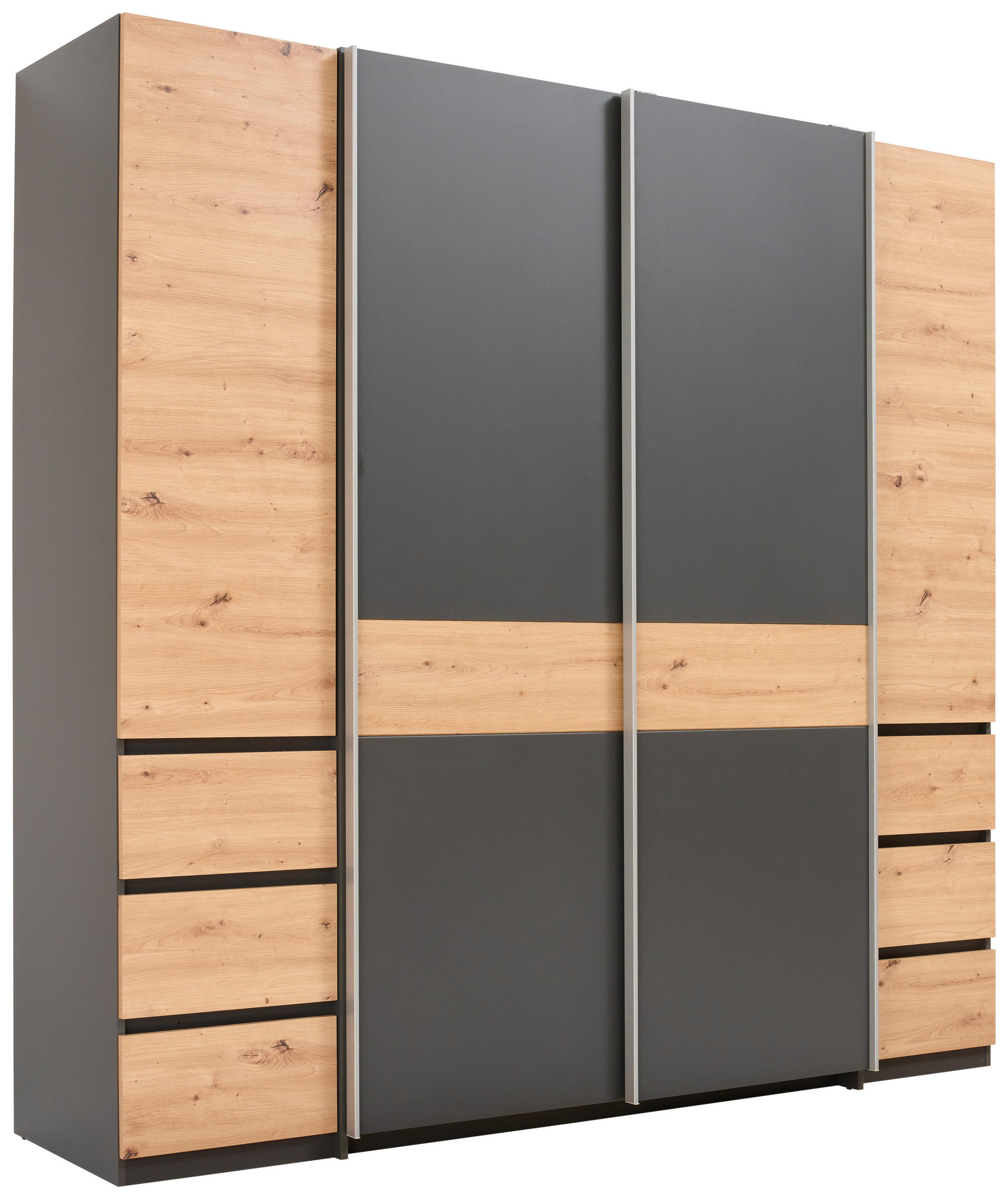 KLEIDERSCHRANK 4-türig Graphitfarben, Eiche Artisan  - Silberfarben/Graphitfarben, KONVENTIONELL, Holzwerkstoff/Kunststoff (215/211/60cm) - Carryhome