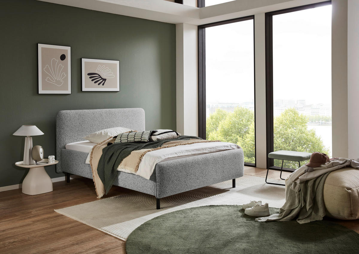 POLSTERBETT PRIMO 140/200 cm  in Hellgrau, Grau  - Hellgrau/Schwarz, Design, Textil/Metall (140/200cm) - Xora