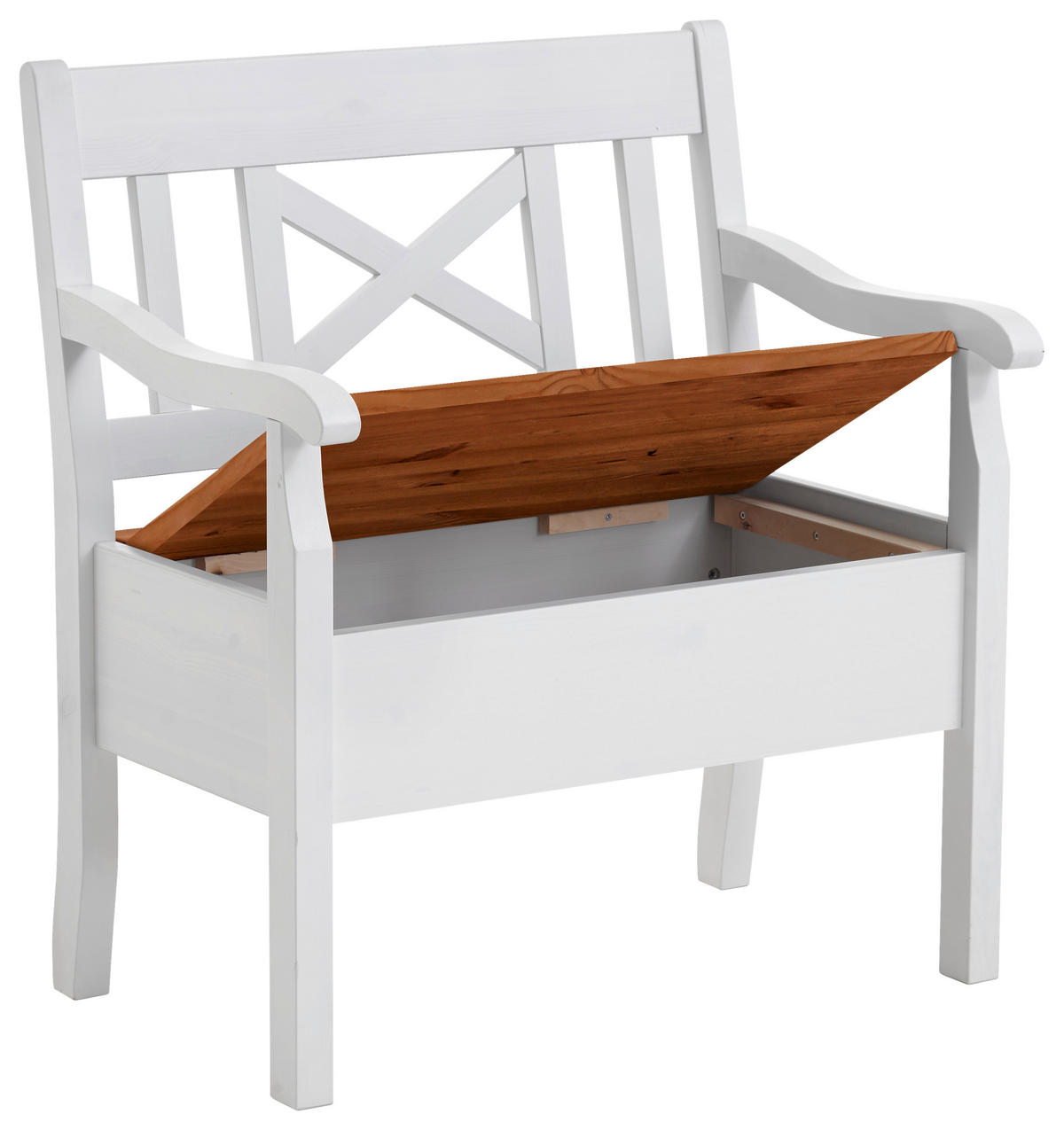 SITZBANK 84/93/58 cm Weiß, Bernsteinfarben Kiefer massiv  - Bernsteinfarben/Weiß, ROMANTIK / LANDHAUS, Holz (84/93/58cm) - Boxxx