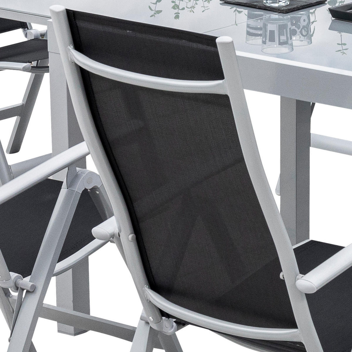 GARTENKLAPPSESSEL-SET Aluminium Schwarz  - Silberfarben/Schwarz, ROMANTIK / LANDHAUS, Textil/Metall (60/108/70cm) - Gardenson