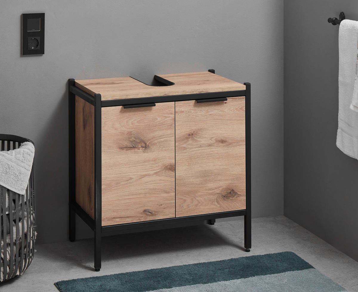 WASCHBECKENUNTERSCHRANK 60/60/35 cm  - Eichefarben/Schwarz, KONVENTIONELL, Holzwerkstoff/Kunststoff (60/60/35cm) - home24