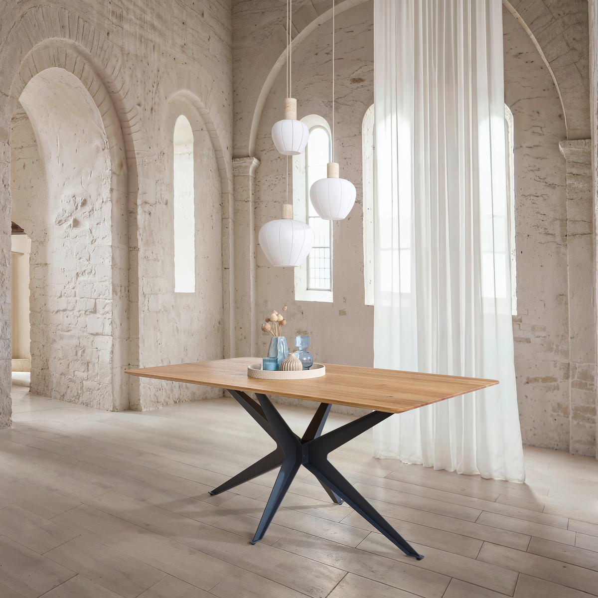 ESSTISCH Holz, Metall 180/95/76 cm  - Wildeiche/Schwarz, Design, Holz/Metall (180/95/76cm) - Dieter Knoll