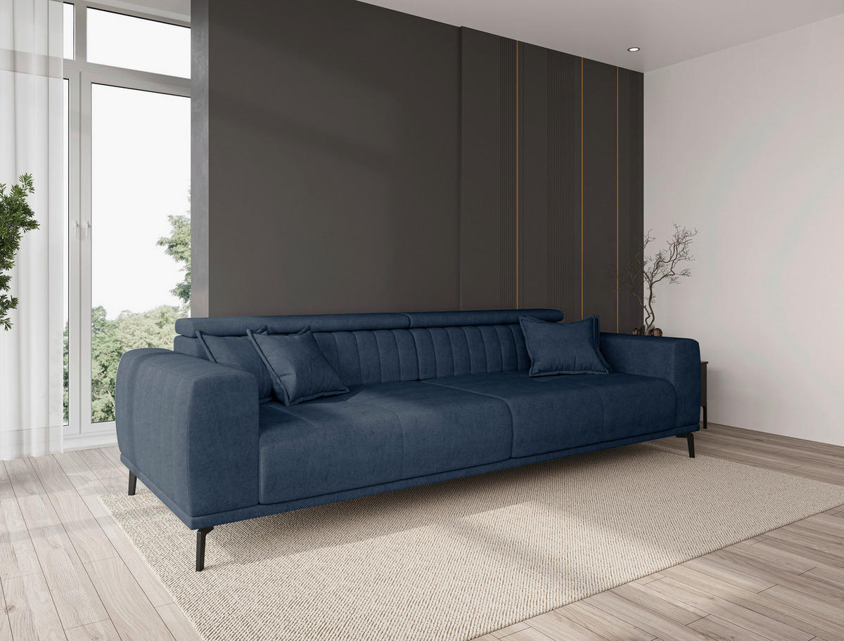 BIGSOFA Webstoff Dunkelblau  - Schwarz/Dunkelblau, KONVENTIONELL, Textil/Metall (280/80/110cm) - Carryhome