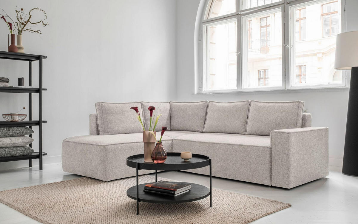 ECKSOFA in Beige  - Weiss/Beige, Design, Kunststoff/Textil (194/246cm) - MID.YOU