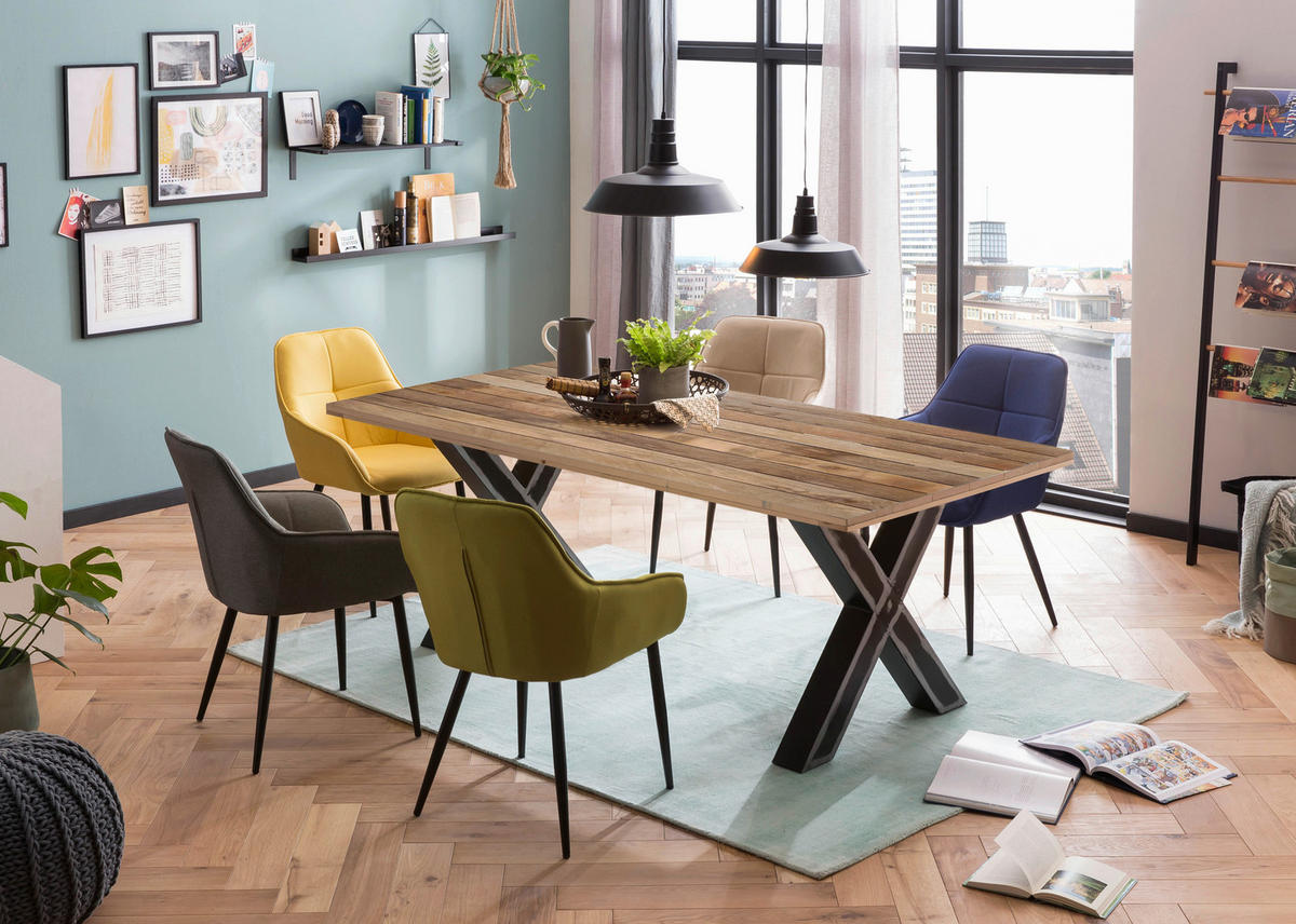 ESSTISCH in Holz, Metall 220/100/77 cm   - Schwarz/Naturfarben, Design, Holz/Metall (220/100/77cm) - Livetastic