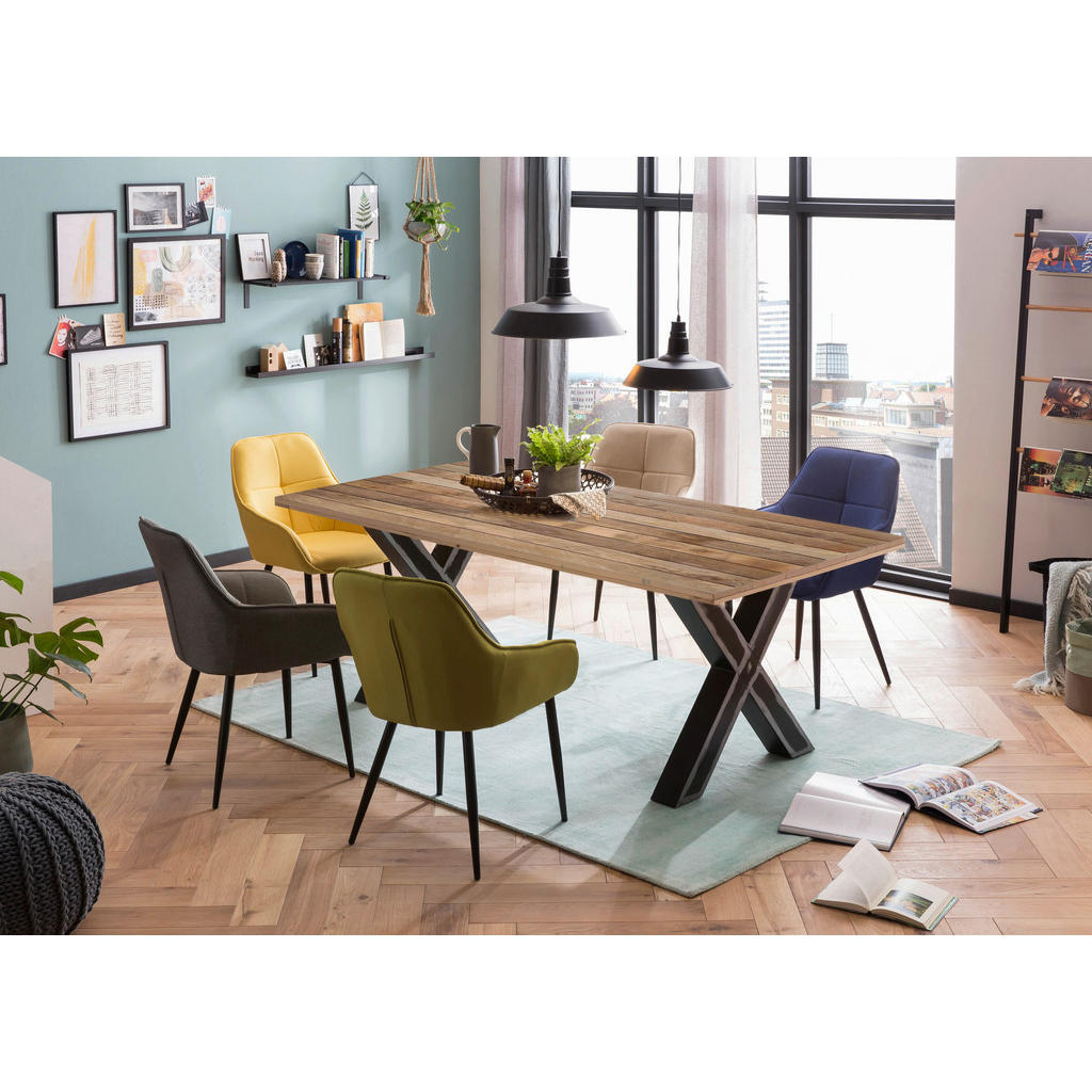 Thumbnail - Livetastic Esstisch, Natur, Schwarz, Holz, Metall, Mangoholz, rechteckig, X-Form, 90x77x160 cm, in verschiedenen Größen ...