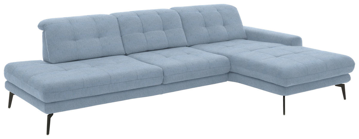 ECKSOFA in Flachgewebe Hellblau  - Schwarz/Hellblau, Design, Textil/Metall (309/190cm) - Beldomo Style