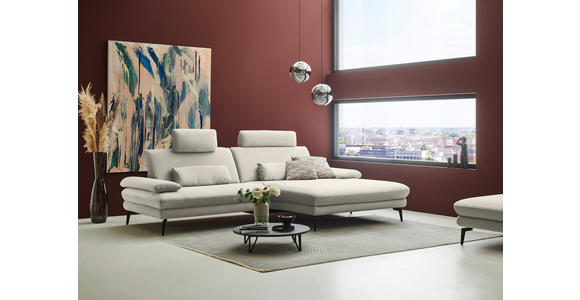 ECKSOFA  in Chenille, Flachgewebe Naturfarben Rücken echt  284/180 cm  - Schwarz/Naturfarben, Design, Textil/Metall (284/180cm) - Dieter Knoll