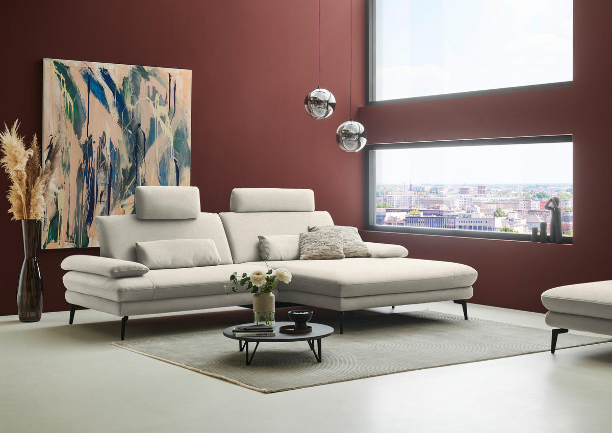 ECKSOFA  in Chenille, Flachgewebe Naturfarben  284/180 cm  - Schwarz/Naturfarben, Design, Textil/Metall (284/180cm) - Dieter Knoll