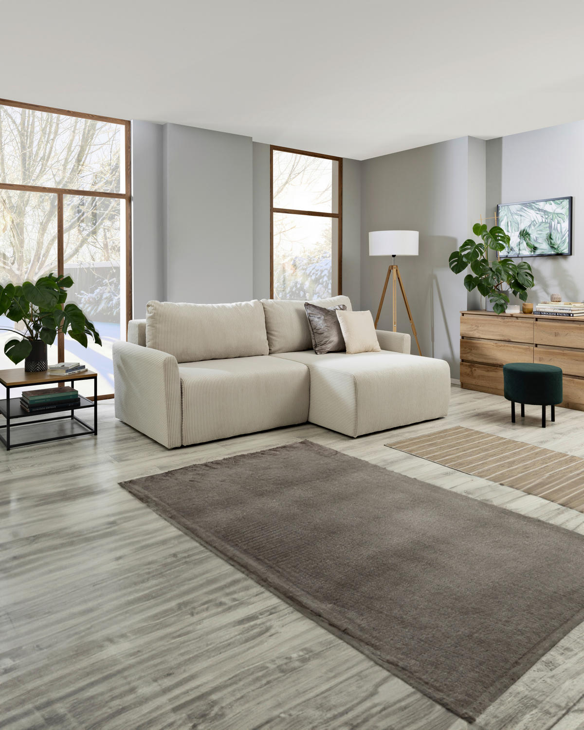 CANAPÉ D'ANGLE velours côtelé blanc  - noir/blanc, Konventionell, textile/matière synthétique (228/146cm) - MID.YOU