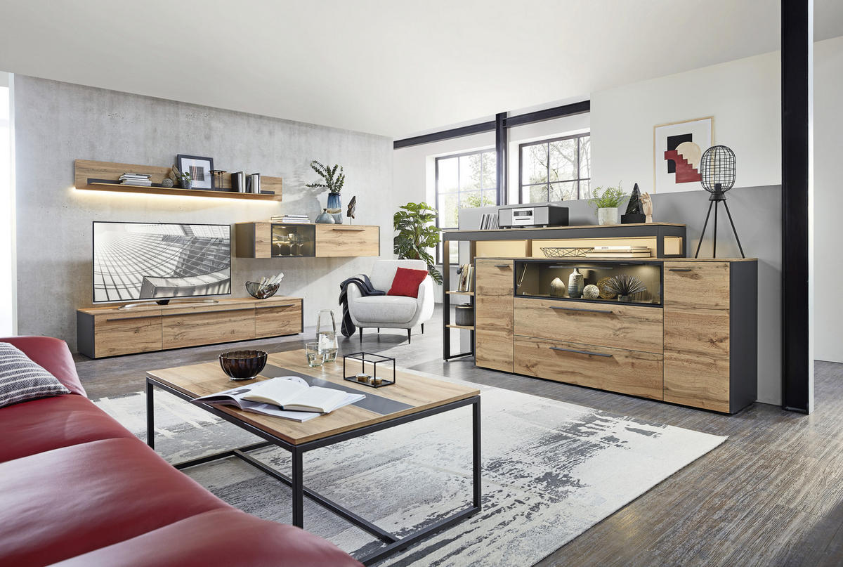 COUCHTISCH in Holzwerkstoff 110/70/42,4 cm  - Eichefarben/Schwarz, Design, Holzwerkstoff/Metall (110/70/42,4cm) - Hom`in