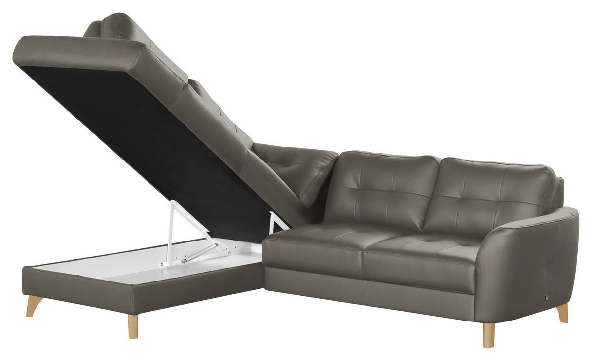 ECKSOFA in Lederlook Echtleder Schlammfarben  - Schlammfarben/Buchefarben, Design, Leder/Holz (190/236cm) - Livetastic