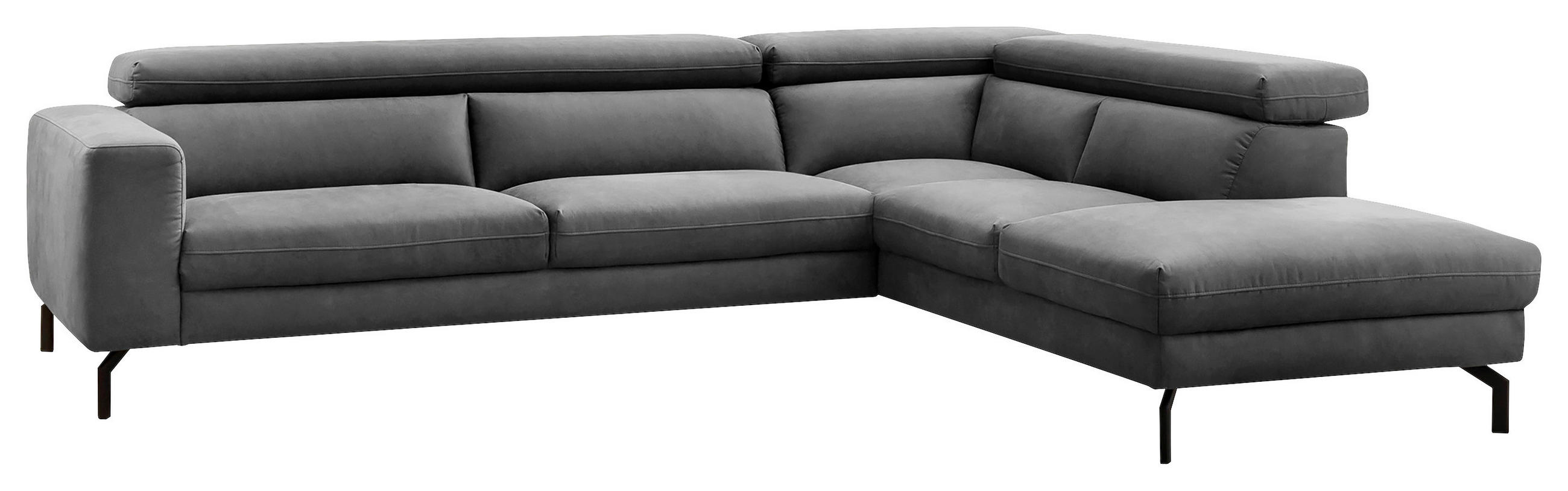 ECKSOFA Dunkelgrau Mikrofaser  - Dunkelgrau/Schwarz, MODERN, Textil/Metall (305/233cm) - MID.YOU