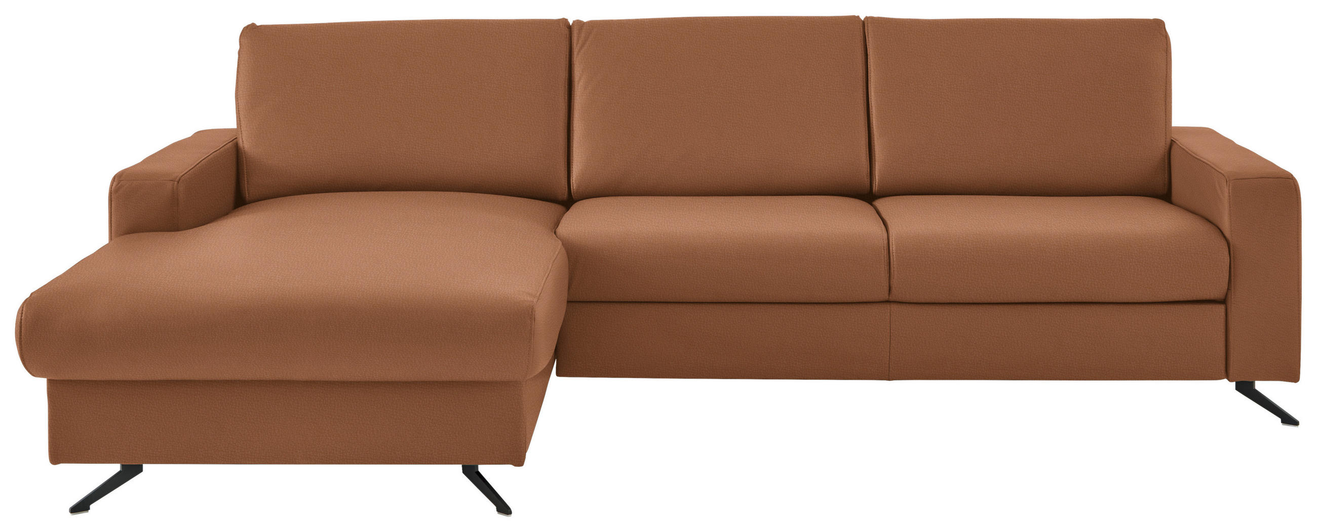 ECKSOFA in Echtleder Cognac  165/267 cm  - Cognac/Schwarz, Design, Leder/Metall (165/267cm) - Beldomo Premium