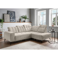 ECKSOFA 261/200 cm  in Chenille Beige Rücken echt, Kopfteilverstellung, Sitzvorzug  261/200 cm  - Beige/Schwarz, MODERN, Textil/Metall (261/200cm) - Livetastic
