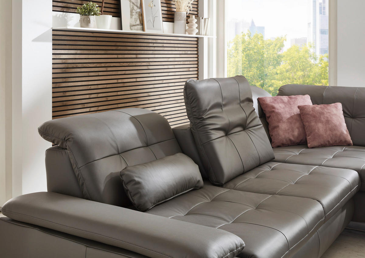 ECKSOFA in Echtleder Grau  - Alufarben/Grau, Design, Leder/Metall (309/211cm) - Beldomo Speed