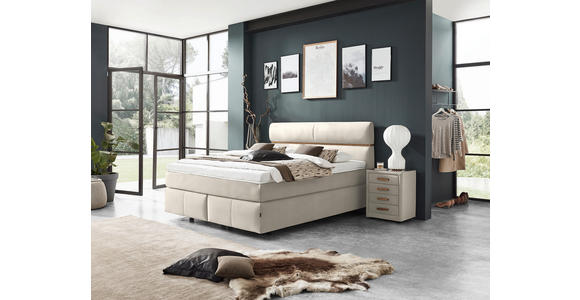 BOXSPRINGBETT 180/200 cm in Creme, Eichefarben - Eichefarben/Creme, KONVENTIONELL, Holz/Kunststoff (180/200cm) - Dieter Knoll