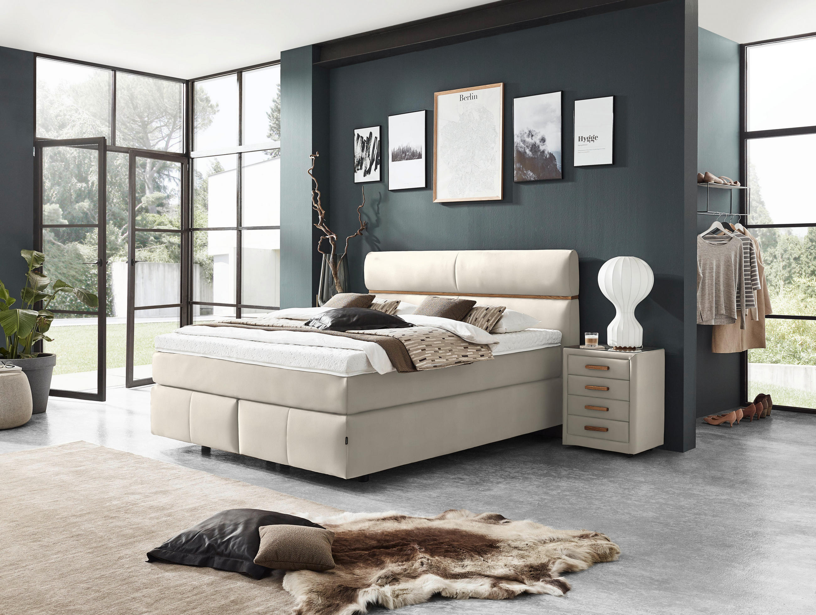 BOXSPRINGBETT 180/200 cm  in Eichefarben, Creme  - Eichefarben/Creme, Konventionell, Holz/Kunststoff (180/200cm) - Dieter Knoll