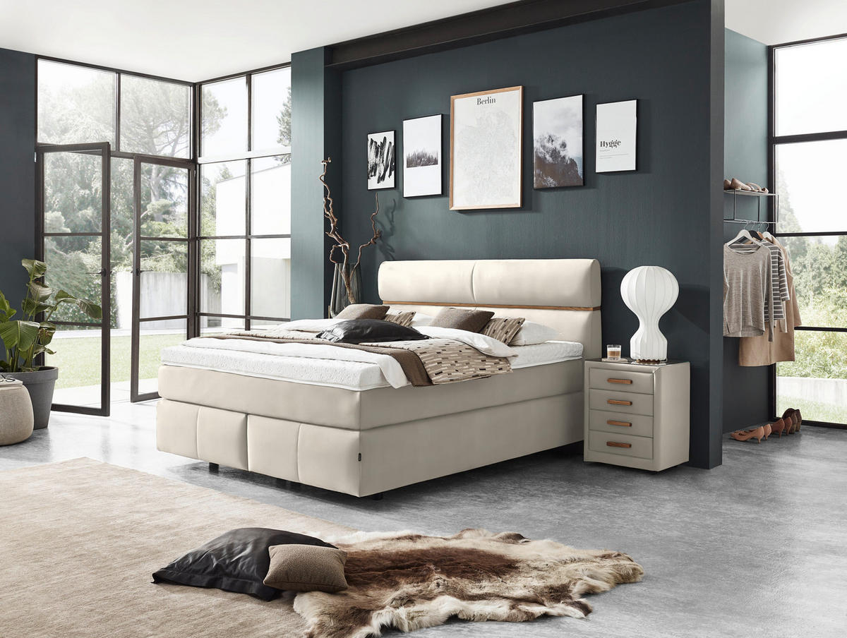 BOXSPRINGBETT 180/200 cm  in Eichefarben, Creme  - Eichefarben/Creme, Konventionell, Holz/Kunststoff (180/200cm) - Dieter Knoll