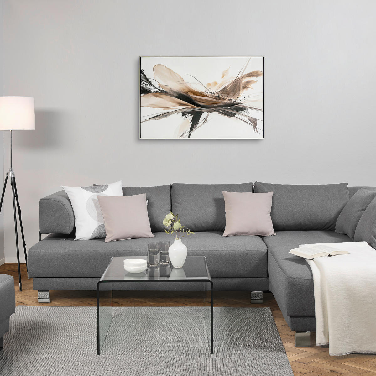 KUNSTDRUCK Schwarz, Weiß Abstraktes 120/80 cm  - Silberfarben/Schwarz, Design, Holz/Kunststoff (120/80cm) - Monee
