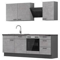 KÜCHENBLOCK 230 cm   in Graphitfarben, Grau  - Dunkelgrau/Schwarz, MODERN, Holzwerkstoff/Metall (230cm) - Xora