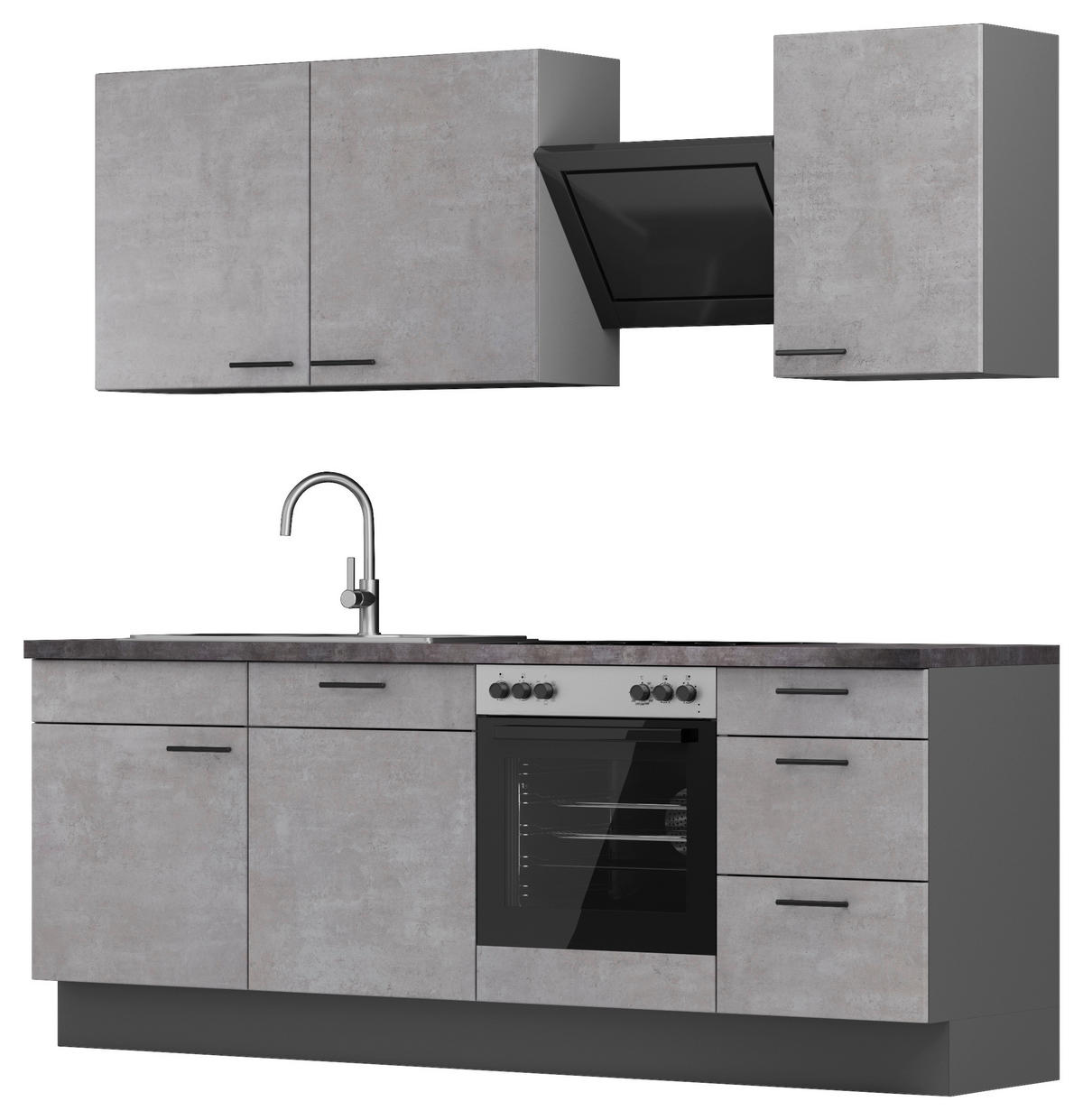 KÜCHENBLOCK 230 cm   in Graphitfarben, Grau  - Dunkelgrau/Schwarz, MODERN, Holzwerkstoff/Metall (230cm) - Xora