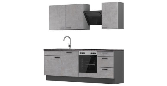 KÜCHENBLOCK 230 cm  in Graphitfarben, Grau  - Dunkelgrau/Schwarz, MODERN, Holzwerkstoff/Metall (230cm) - Xora