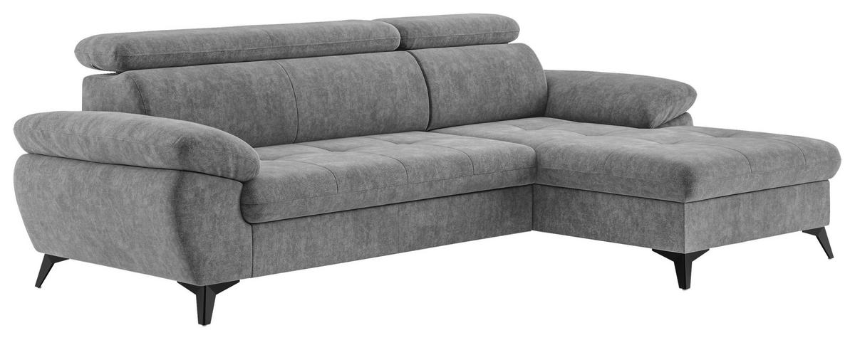 ECKSOFA in Grau  - Schwarz/Grau, Textil/Metall (261/166cm) - MID.YOU