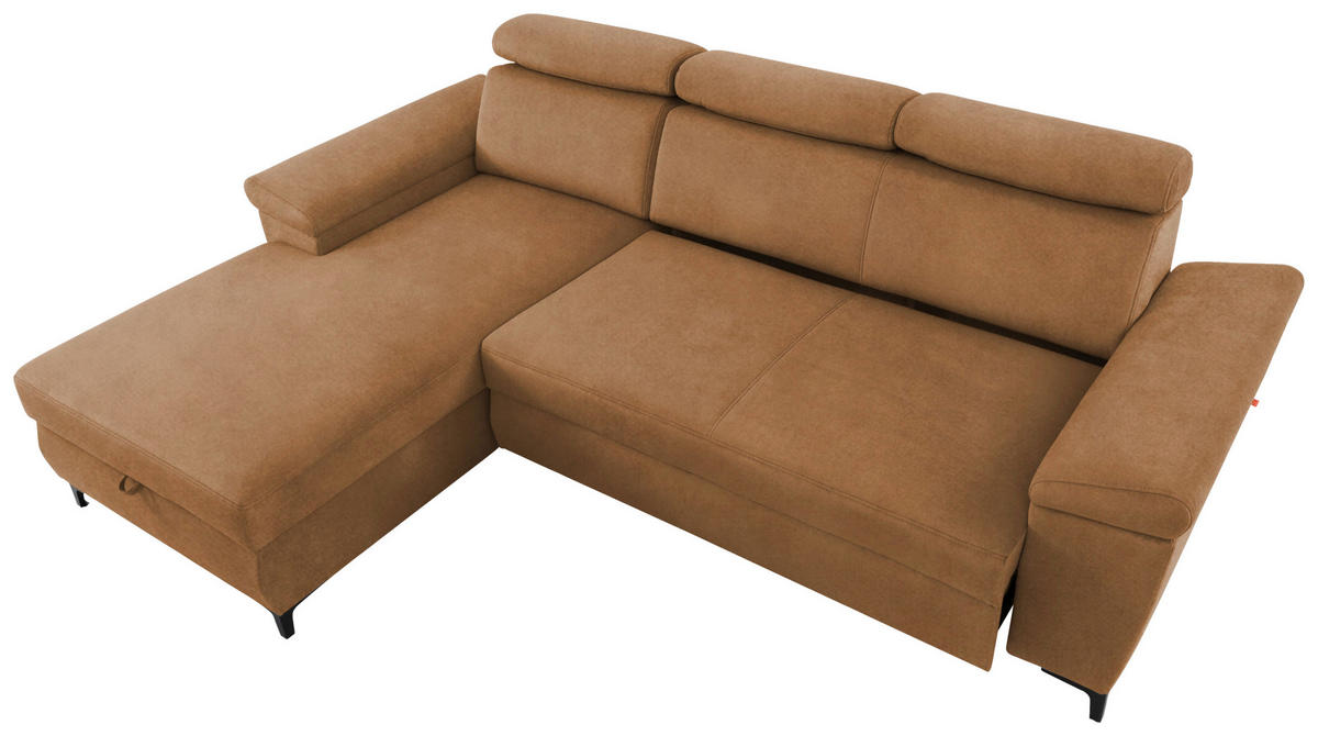 ECKSOFA in Velours Bernsteinfarben  - Bernsteinfarben/Schwarz, Modern, Textil/Metall (176/258cm) - MID.YOU