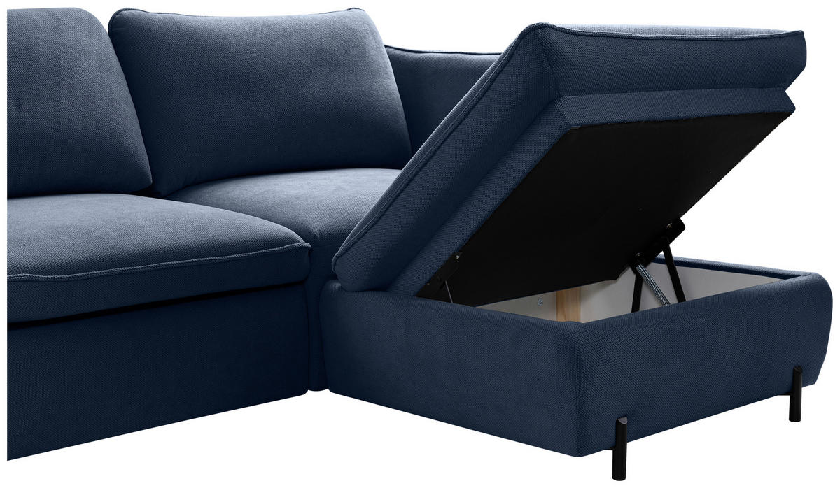 ECKSOFA in Blau  - Blau/Schwarz, Modern, Textil/Metall (262/178cm) - MID.YOU
