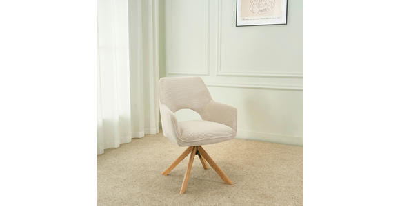 ARMLEHNSTUHL  Sitzfläche 360° drehbar, inklusive Armlehnen Cord  - Eichefarben/Creme, Design, Holz/Textil (60/85/63cm) - Hom`in