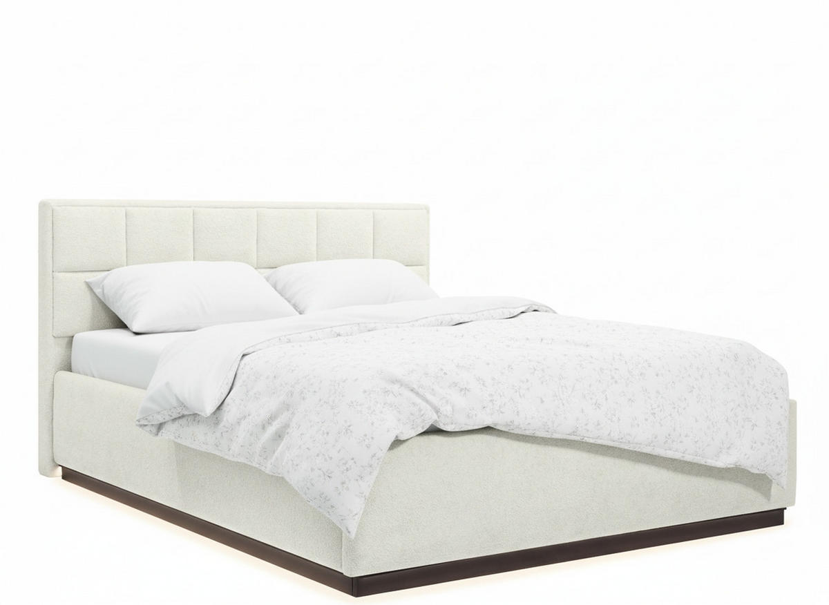 POLSTERBETT 180/200 cm,  in Beige, gepolstertes Kopfteil, Beleuchtung, Lattenrost, Bettkasten,  - Birkefarben/Beige, Design, Holz/Holzwerkstoff (180/200cm) - Chameo