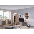 WOHNWAND  in Grau, Eichefarben  250/200/42 cm  - Eichefarben/Schwarz, Natur, Glas/Holz (250/200/42cm) - Linea Natura