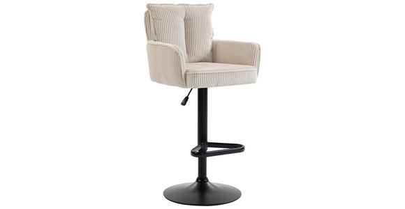 BARHOCKER Cord Beige Eisen Stoffauswahl, Sitzfläche 360° drehbar, inklusive Armlehnen  - Beige/Schwarz, Design, Textil/Metall (54/101-122/58cm) - Novel