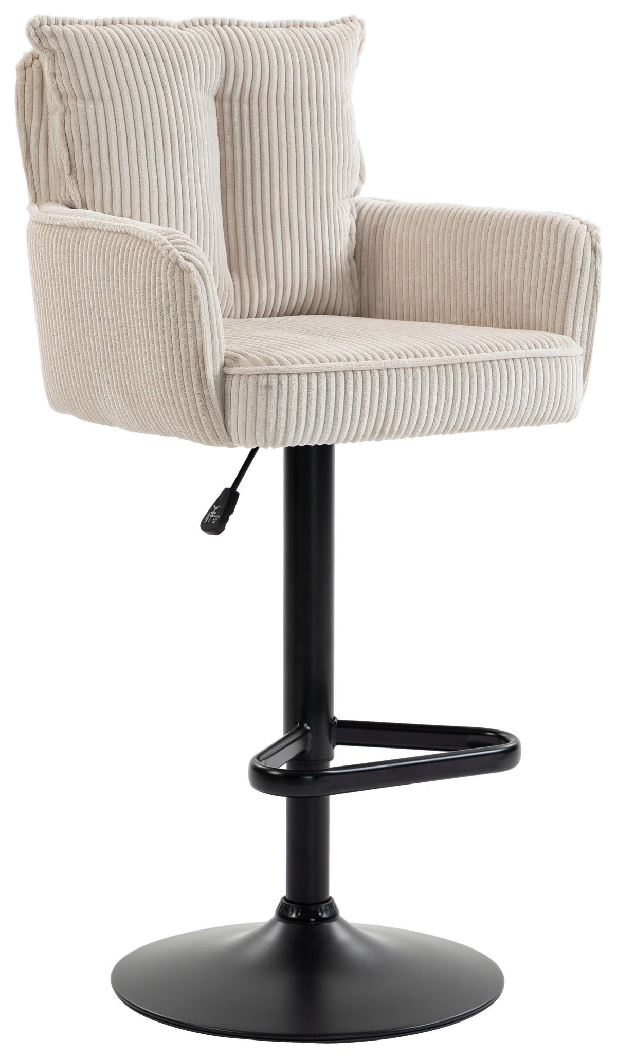 BARHOCKER Cord Beige Eisen Stoffauswahl, Sitzfläche 360° drehbar, inklusive Armlehnen  - Beige/Schwarz, Design, Textil/Metall (54/101-122/58cm) - Novel