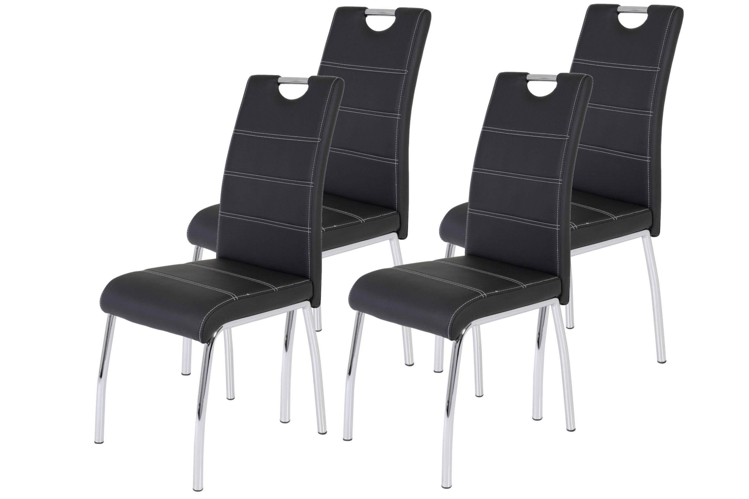 STUHL-SET 4 Stück  in Stahl Lederlook Metall, Textil  - Chromfarben/Schwarz, MODERN, Textil/Metall (44/98/61cm) - MID.YOU