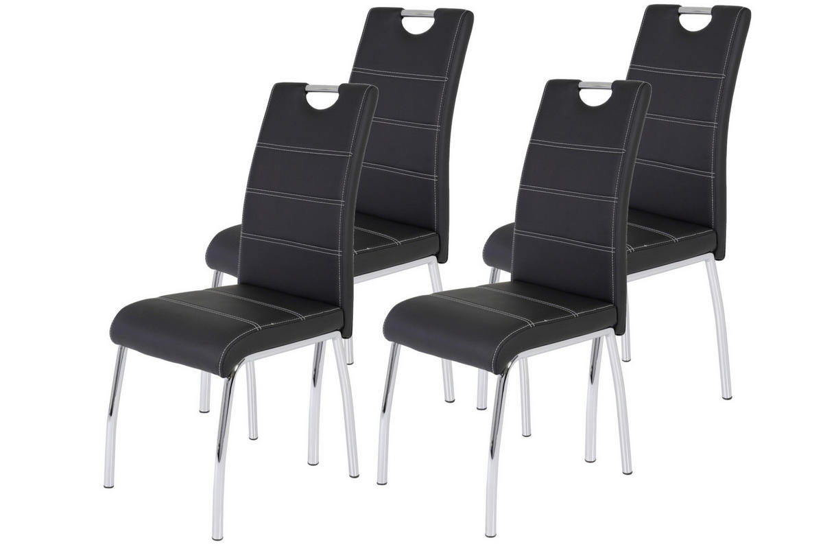 STUHL-SET 4 Stück  in Stahl Lederlook Metall, Textil  - Chromfarben/Schwarz, MODERN, Textil/Metall (44/98/61cm) - MID.YOU