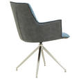 ARMLEHNSTUHL in Edelstahl Mikrofaser, Leinenoptik - Blau/Edelstahlfarben, Design, Textil/Metall (59/89,5/63cm) - Novel
