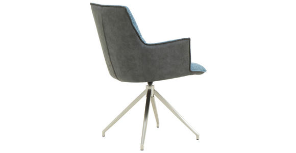 ARMLEHNSTUHL in Edelstahl Mikrofaser, Leinenoptik - Blau/Edelstahlfarben, Design, Textil/Metall (59/89,5/63cm) - Novel