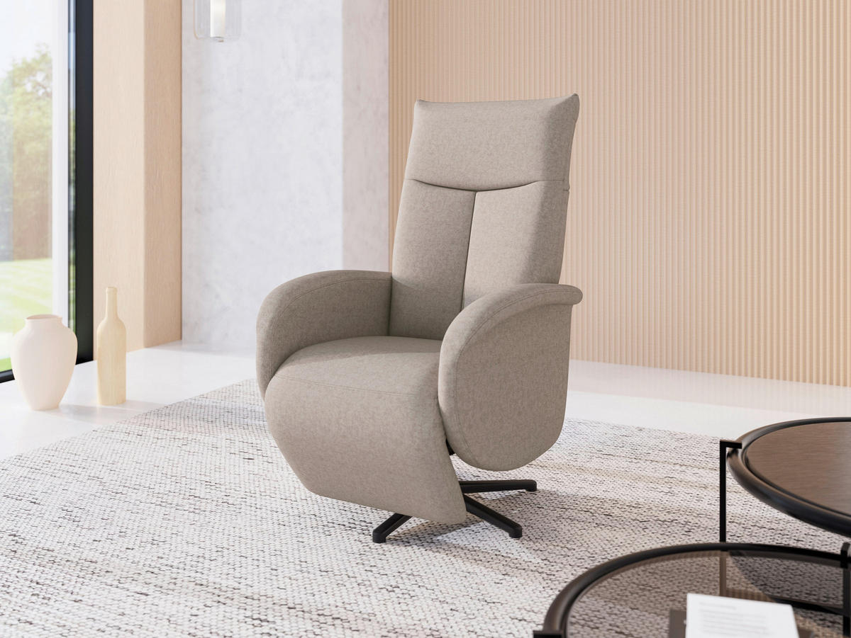 RELAXSESSEL GLENDALE E Flachgewebe Kopfteilverstellung, Rücken echt    - Taupe/Schwarz, KONVENTIONELL, Textil/Metall (75/112/82cm) - Sit & More