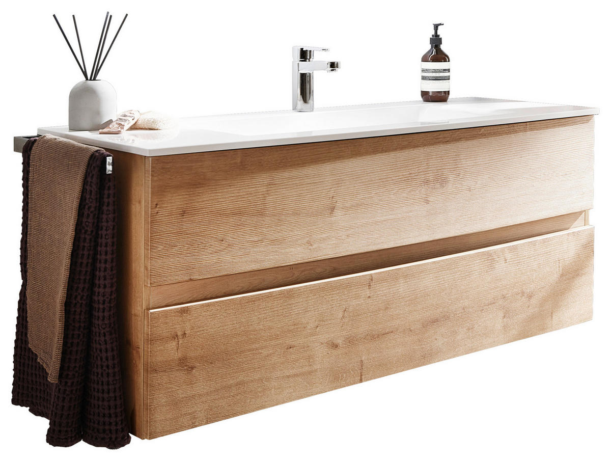 WASCHTISCHKOMBI 121,2 cm  - Eichefarben/Weiß, Design, Holzwerkstoff/Stein (121,2cm) - Novel