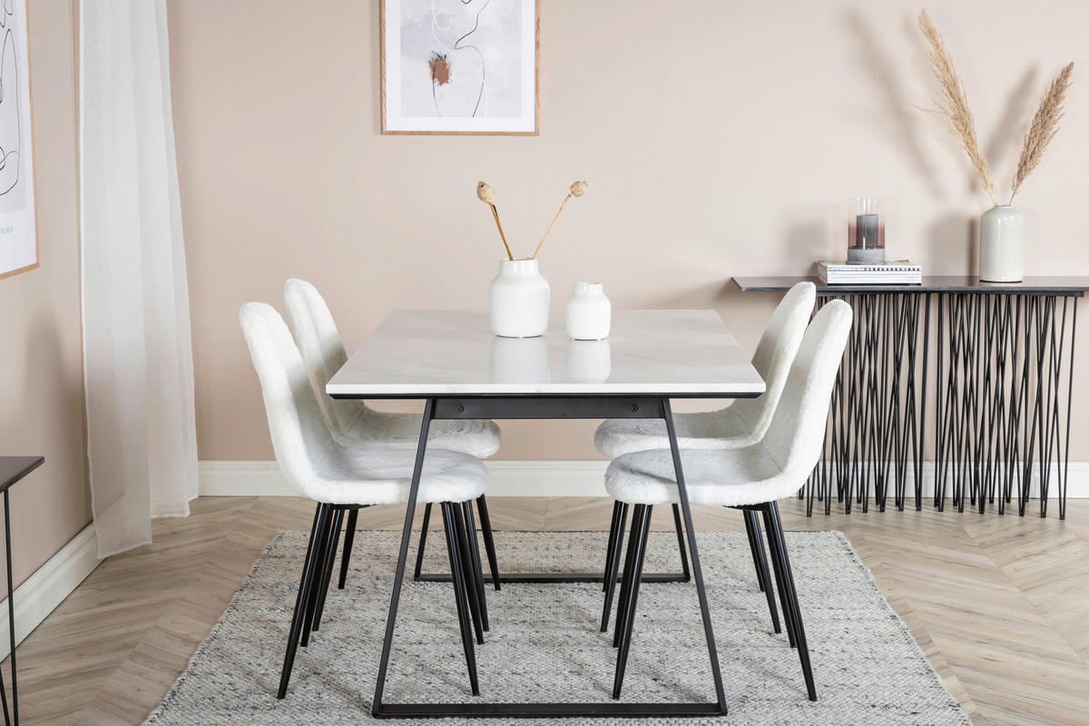 ESSTISCH rechteckig Schwarz, Weiß  - Schwarz/Weiß, Design, Stein/Metall (140/90/75cm) - Livetastic