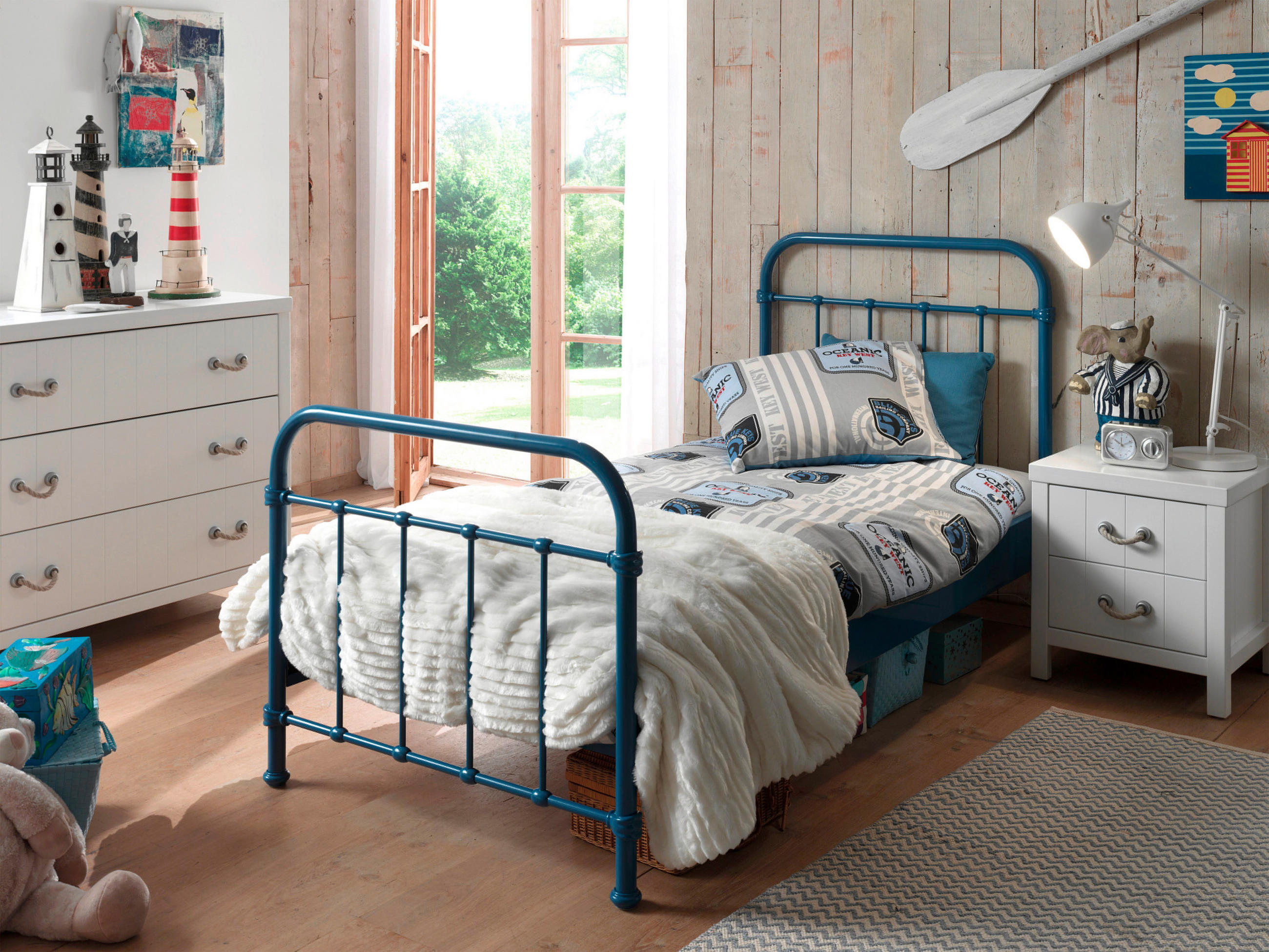 KINDER-/JUNIORBETT - Blau, ROMANTIK / LANDHAUS, Holzwerkstoff/Metall (90/200cm) - Vipack