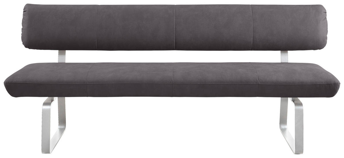 SITZBANK in Metall, Textil Anthrazit, Edelstahlfarben  - Edelstahlfarben/Anthrazit, Design, Textil/Metall (200/88/68cm) - Venjakob