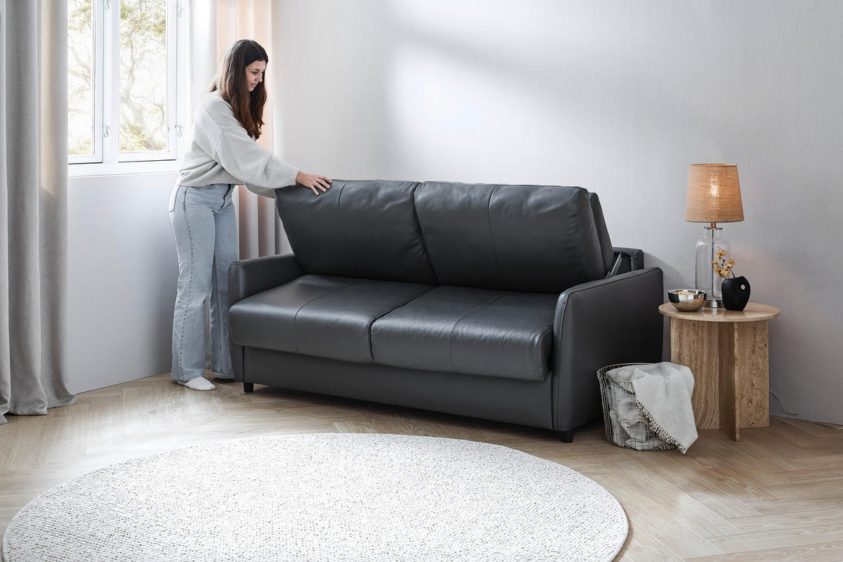 SCHLAFSOFA Lederlook Dunkelgrau  - Dunkelgrau/Schwarz, Design, Textil (184/91/99cm) - Xora