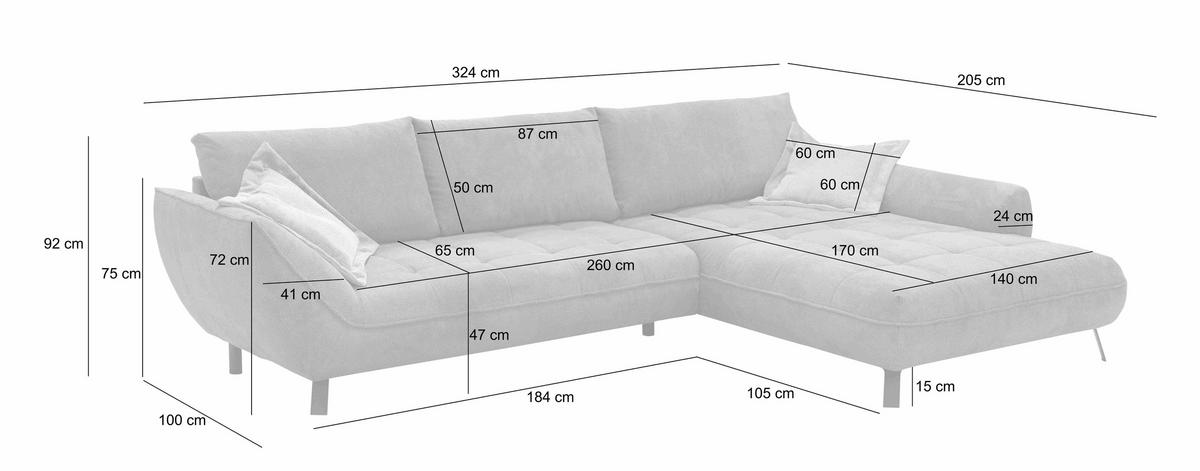 ECKSOFA Struktur Beige  - Beige/Schwarz, Design, Textil/Metall (324/205cm) - Livetastic