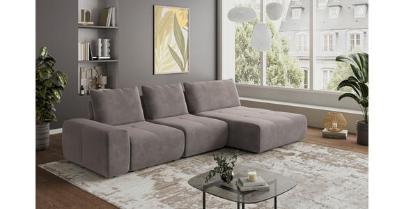 ECKSOFA in Velours Braun 347/174 cm - Schwarz/Braun, Design, Kunststoff/Textil (347/174cm) - Xora