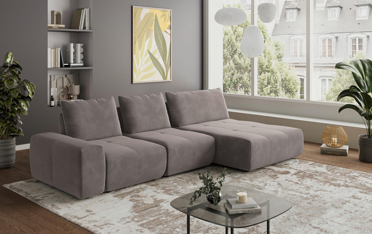 ECKSOFA in Velours Braun  347/174 cm  - Schwarz/Braun, Design, Kunststoff/Textil (347/174cm) - Xora