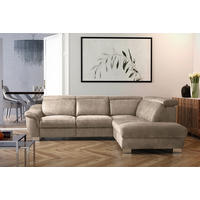 ECKSOFA Taupe Mikrofaser Rücken echt, Relaxfunktion, Kopfteilverstellung  - Taupe/Chromfarben, Design, Textil/Metall (276/238cm) - Livetastic